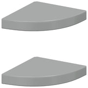 2 pz Scaffali Angolari a Parete | Mensola sospesa Grigio Lucido 25x25x3,8 cm MDF
