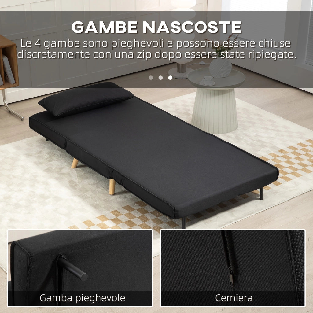 Poltrona Letto Reclinabile in Tessuto ¨C zephmum ¨C Nero 94x78x80 cm