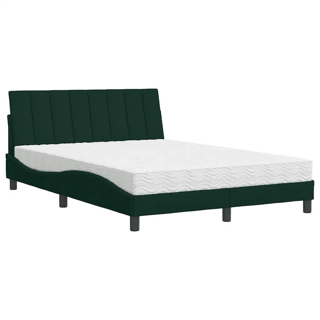 Letto con Materasso Verde Scuro 140x190 cm in Velluto