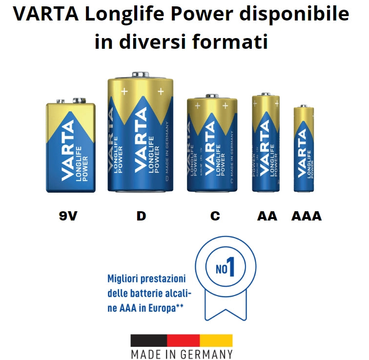 Varta batteria longlife power ministilo aaa alcalina blister 4 pezzi