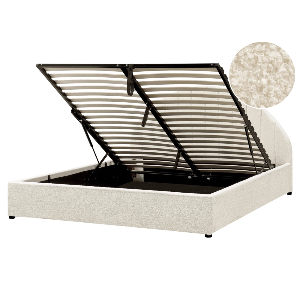 Letto contenitore Bianco Sporco Boucle Poliestere Tessuto UE Doppio Dimensioni 160 x 200 cm Design moderno minimalista