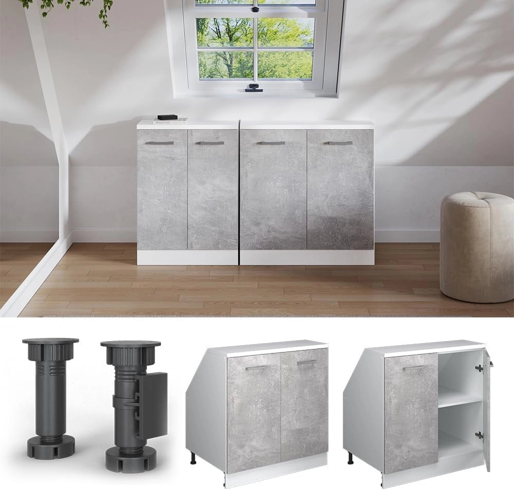Mobile sottotetto Rion, Calcestruzzo, 80 x 81.6 cm con 2 porte, carcassa 60 cm profondità, adatto per il salvaspazio sotto tetti spioventi