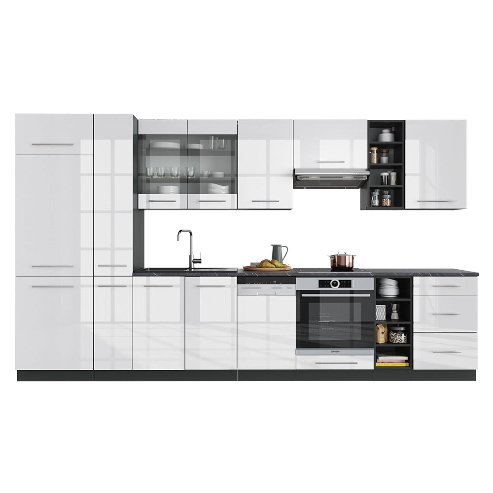 Cucina componibile Fame-Line Bianco lucido/Antracite 355 cm, PL Antracite Vicco
