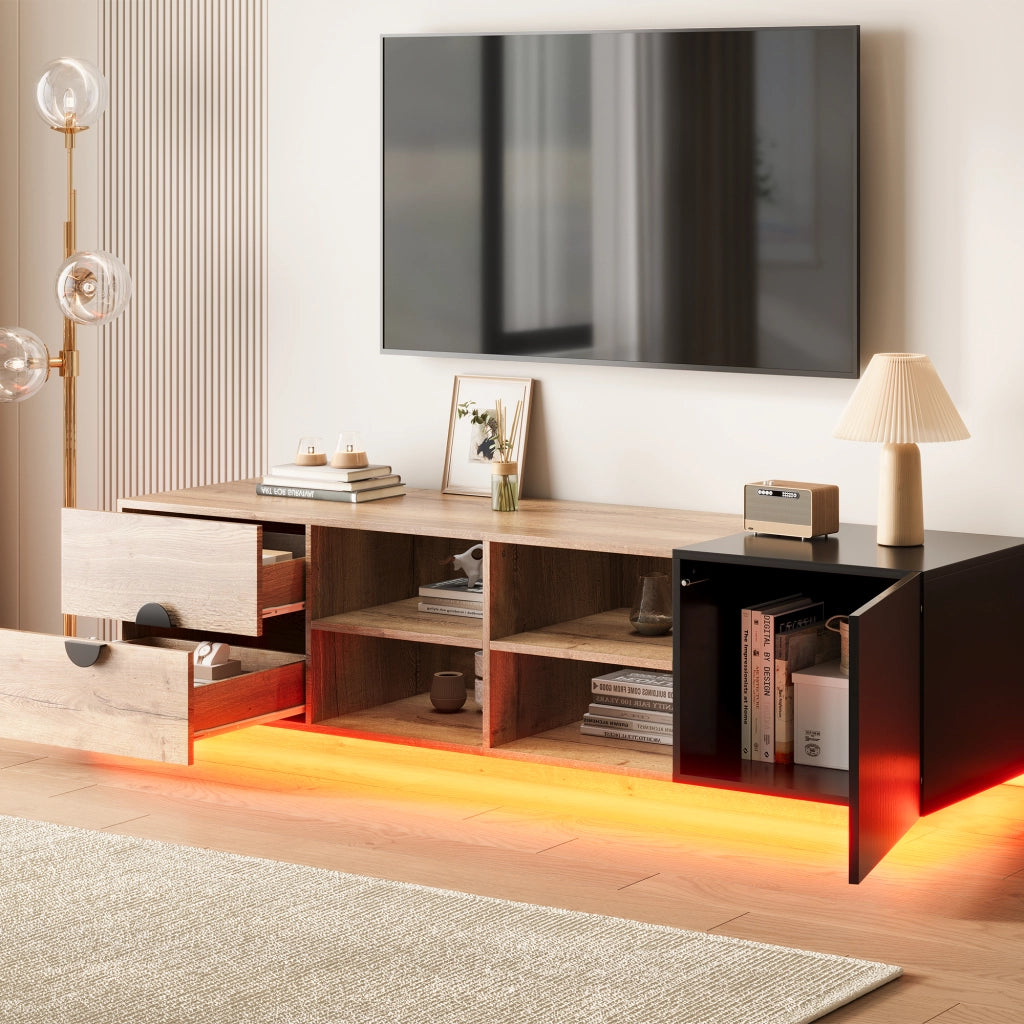 Mobile TV in Legno ¨C MINIMAL ¨C Nero, con Cassetto e Ante, Soggiorno