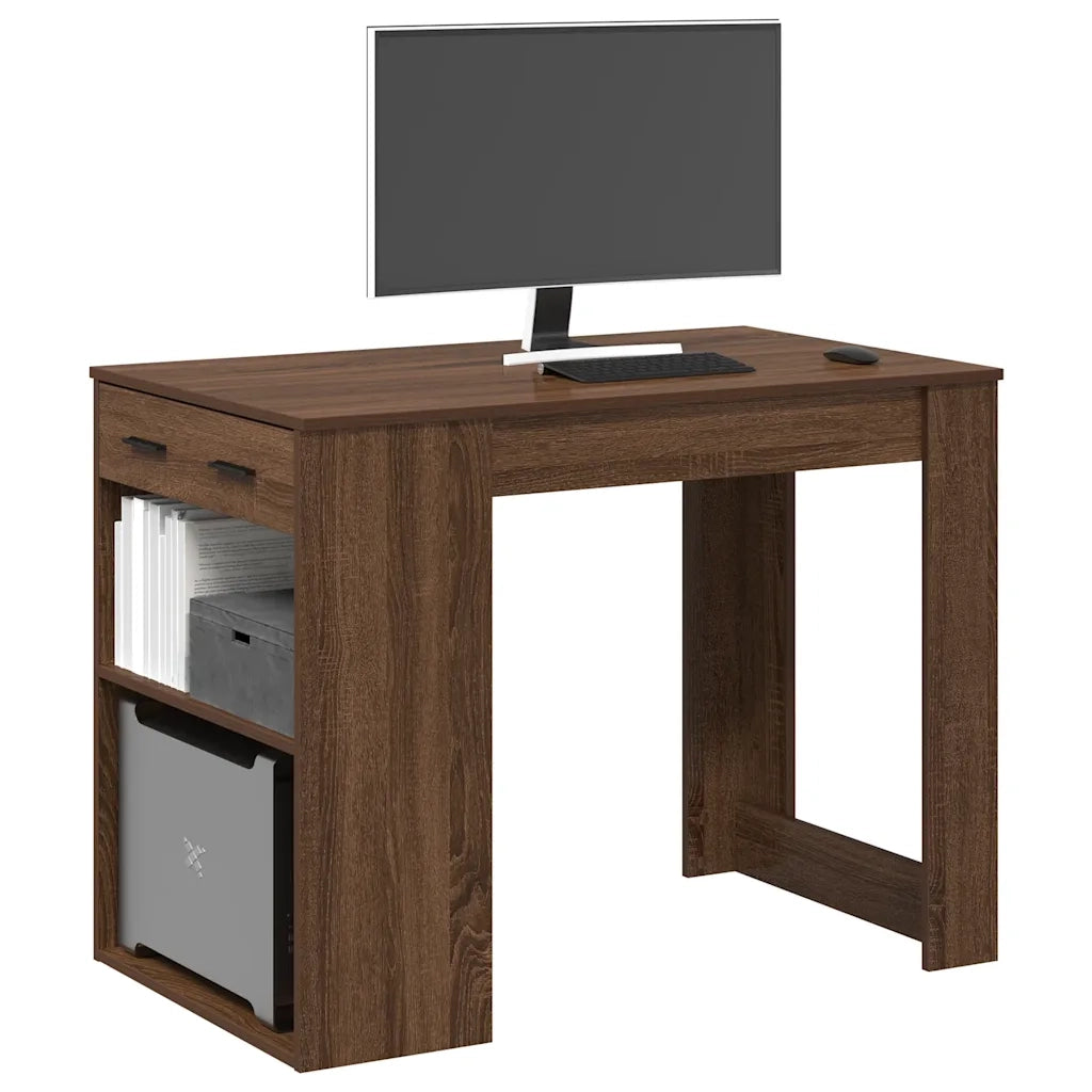 vidaXL Scrivania con Cassetto Ripiano Rovere Marrone Legno Multistrato