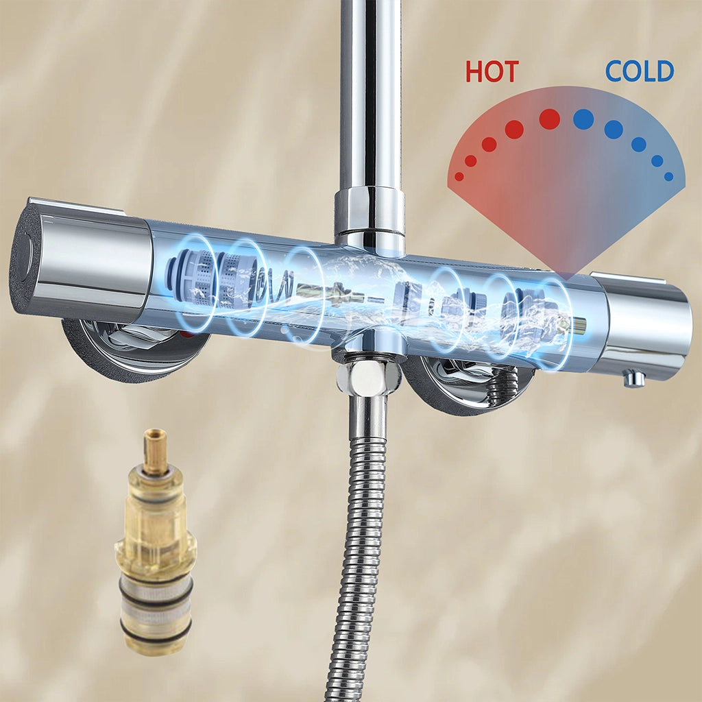 AICA ITALY Sistema Doccia con Miscelatore Termostatico a 38℃ e Soffione Rotondo da 25cm Altezza Regolabile 72-120cm Cromo
