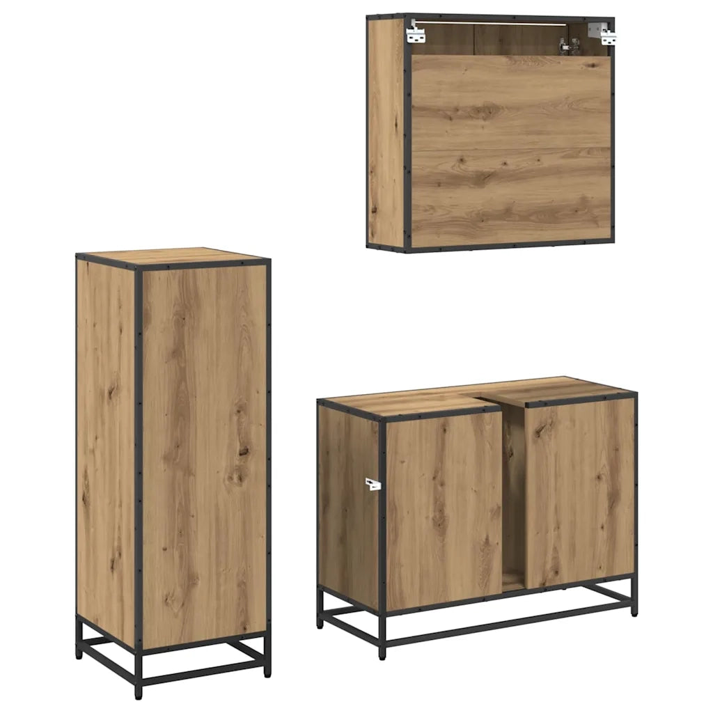 Set di mobili per il bagno 3 pz Rovere artigianale 3402495