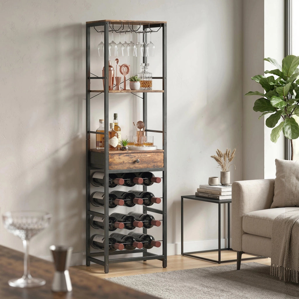 Cassettiera per Vino con Ripiano e Cassetto ¨C zephmum ¨C Marrone 40x30x148