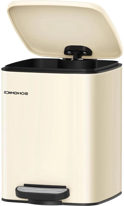 Pedaalemmer da bagno con coperchio 6 l per ambienti piccoli chiusura morbida in acciaio colore sabbia LTB590A02