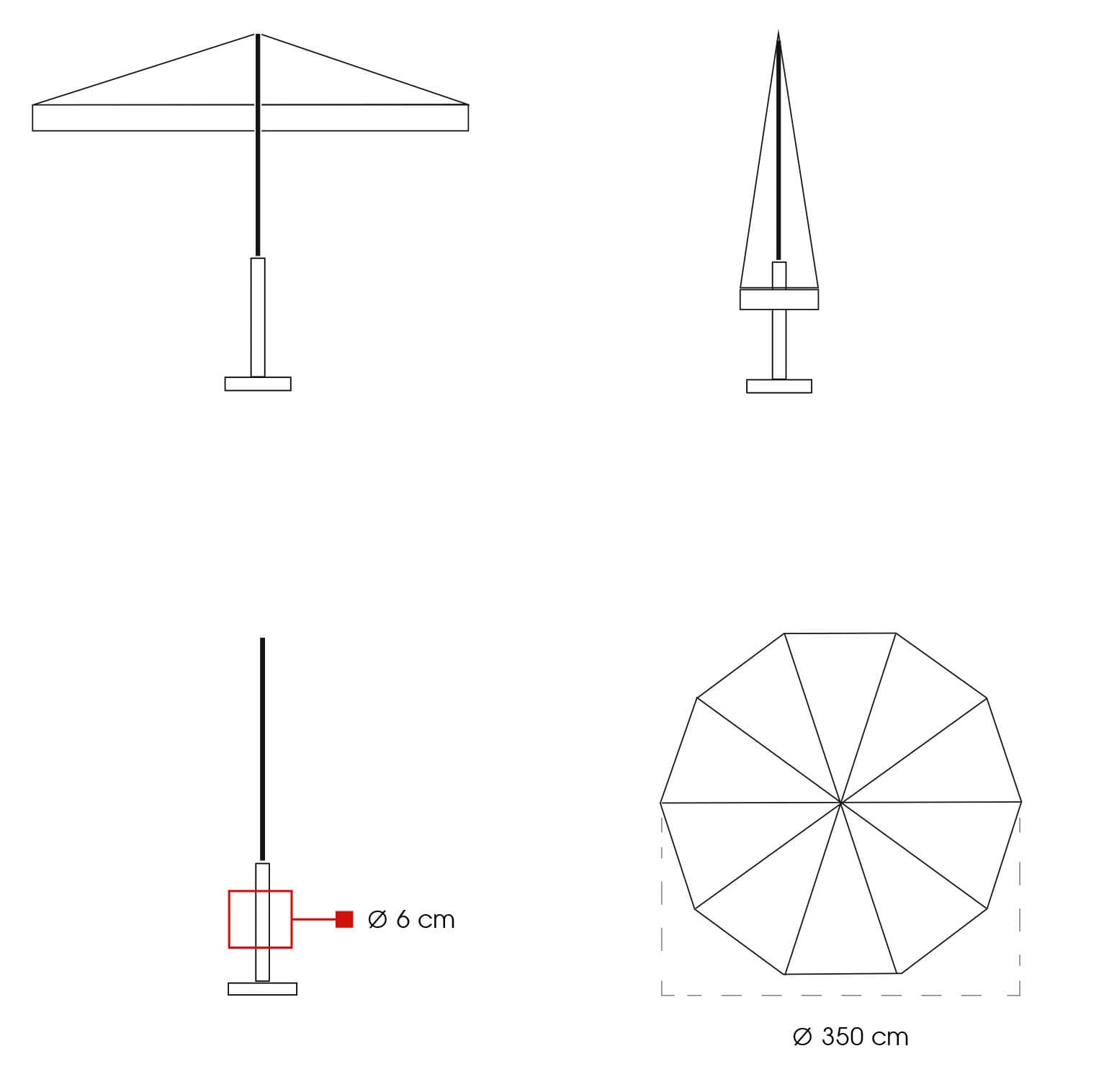 Ombrellone da Giardino Ø3,5 m Palo Ø48 mm in Legno Telo in Acrilico Danieli Havana Ecrù