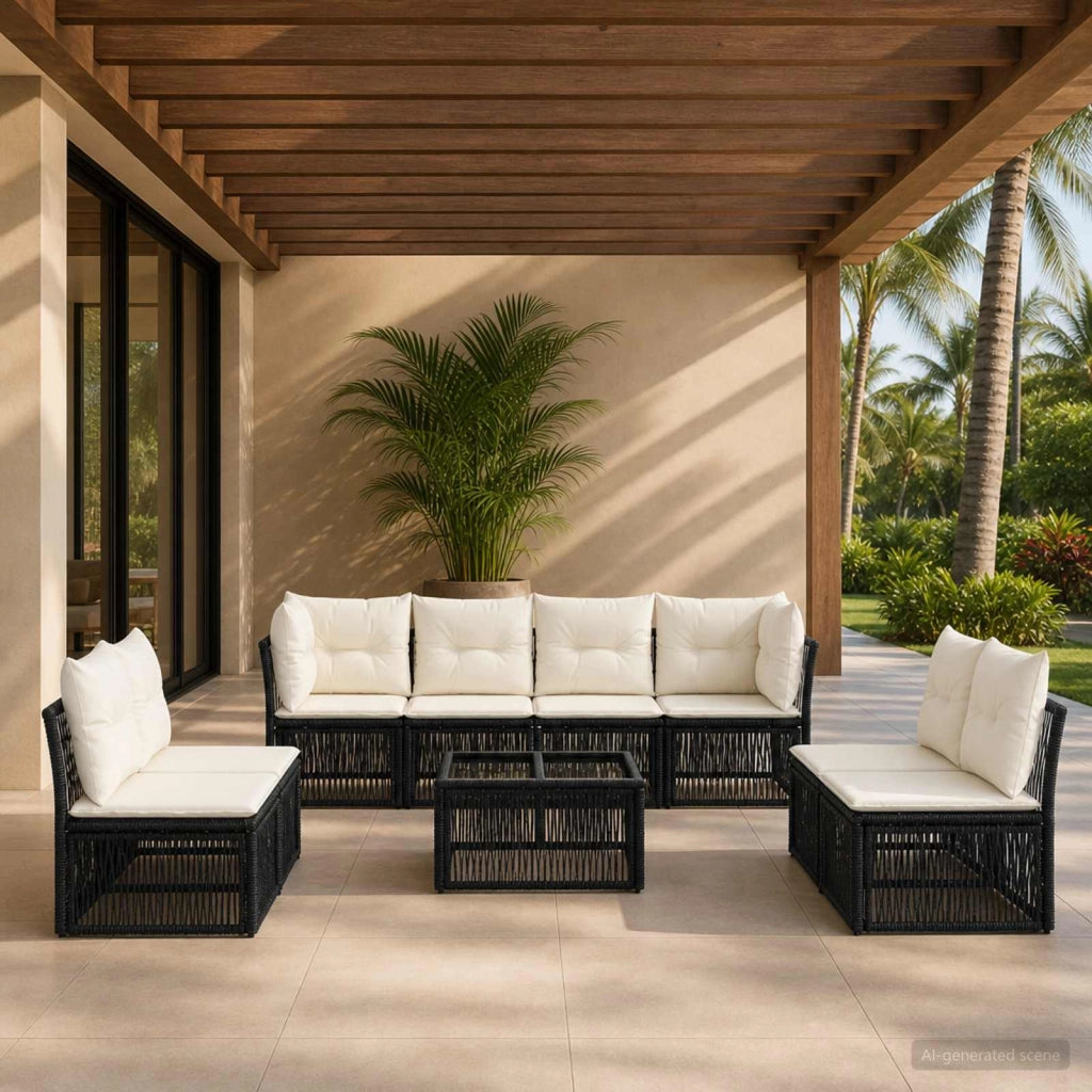 Set Divano da Giardino 9 pz Nero polyrattan 3434173