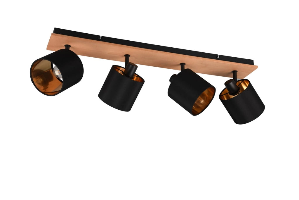 Spot da soffitto TOMMY RL nero/legno oro 4xE14 dimmerabile