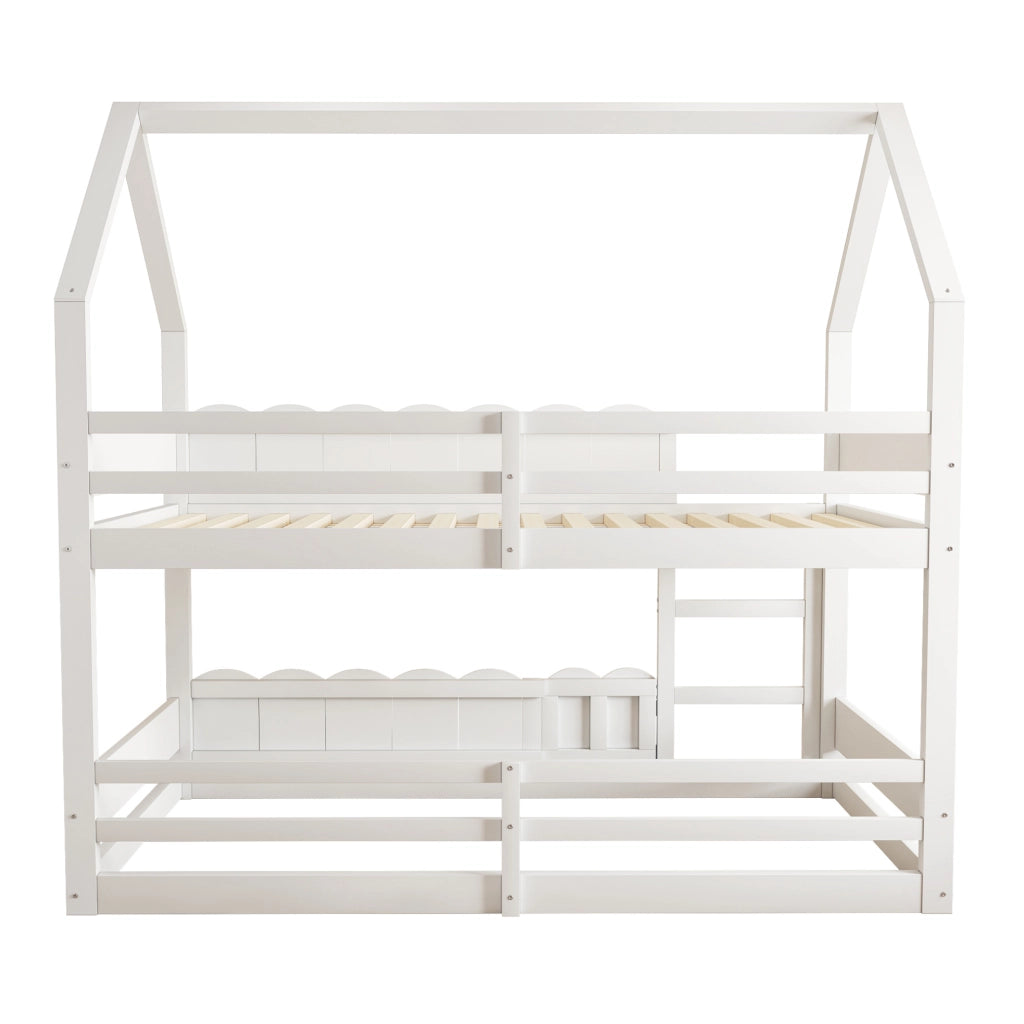 Letto a castello per bambini 90x200 cm a casetta bianco