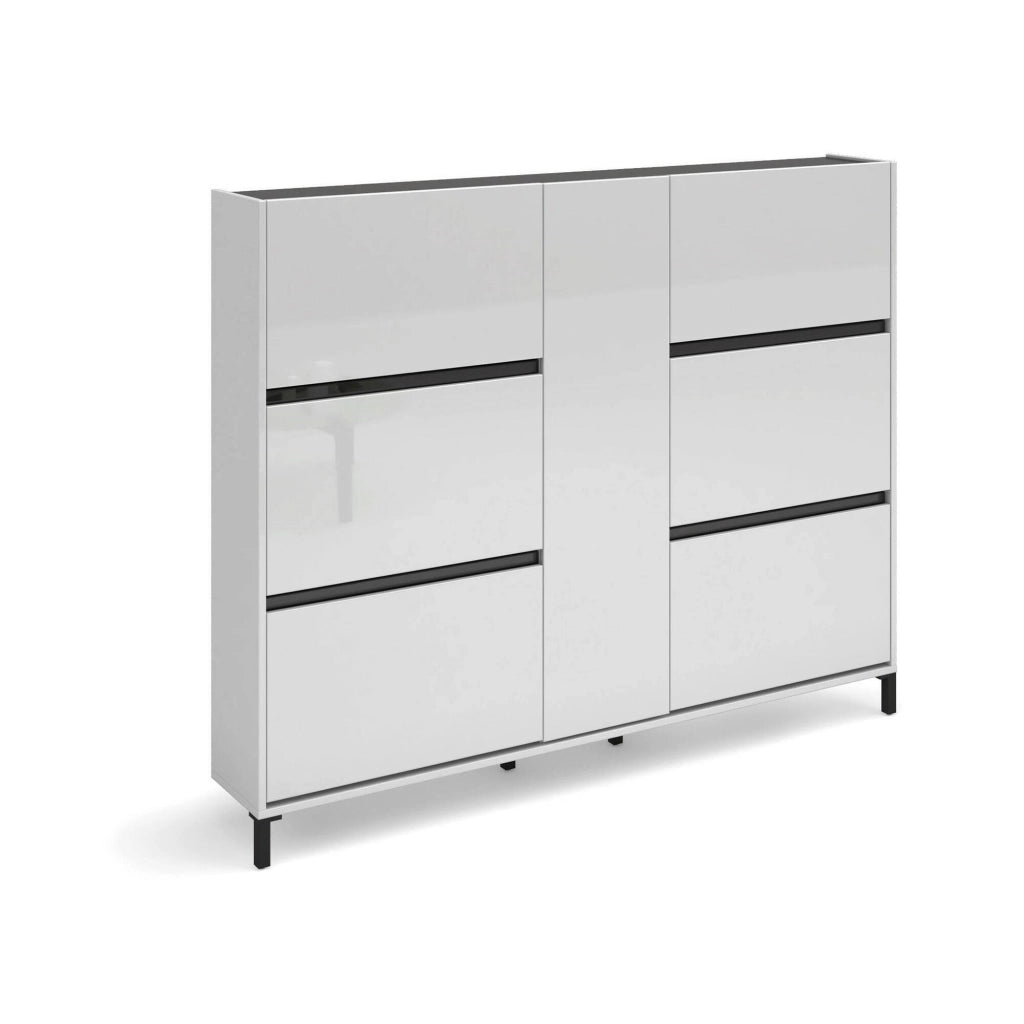 Mobile Portascarpe Axelino, Scarpiera 15 Paia Made in Italy, 169x25x136h cm Bianco Lucido