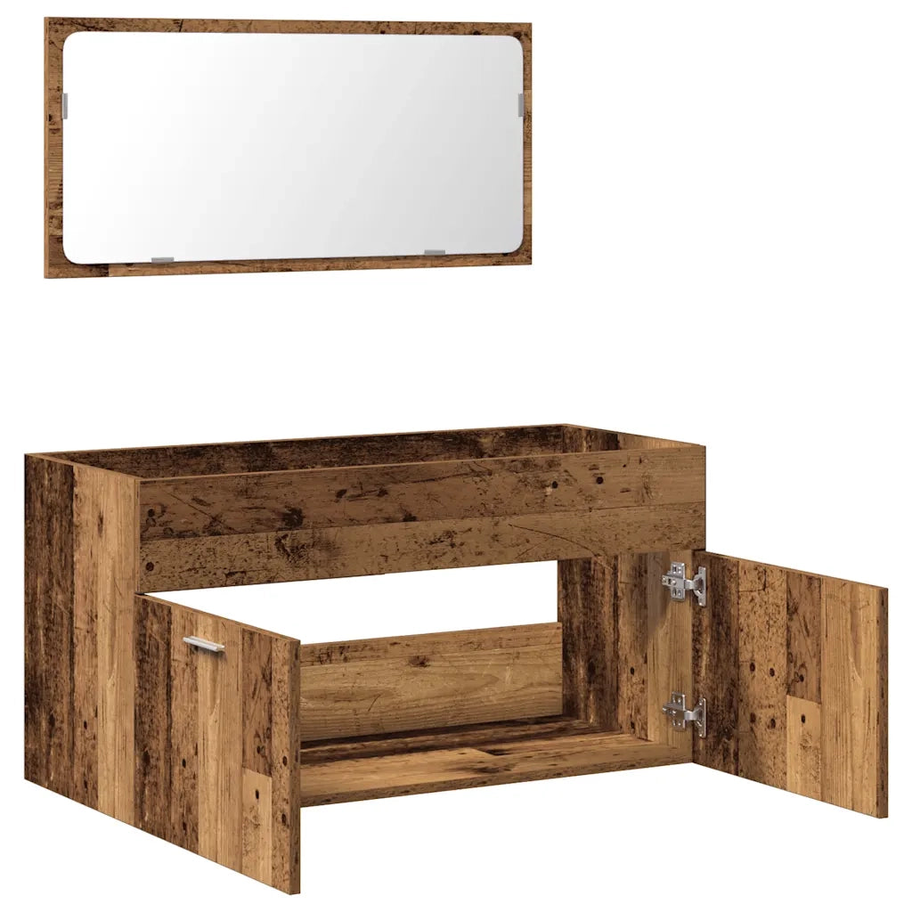 Mobile da Bagno con Specchio-Armadietto a Specchio da Bagno in Legno Antico Legno Multistrato 604181
