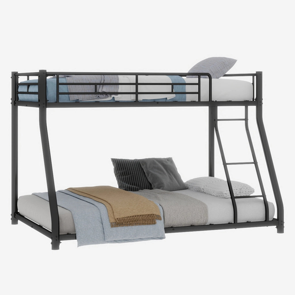 Letto a castello 90 × 190 cm et 140 × 190 cm con scala, parapetti alti, senza materasso, in metallo nero