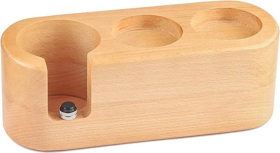 Stazione di Tamping per Caffè in Legno con 3 Fori e Fondino Antiscivolo - Organizza Caffettiera, Distributore e Portafiltro (Φ58 mm)