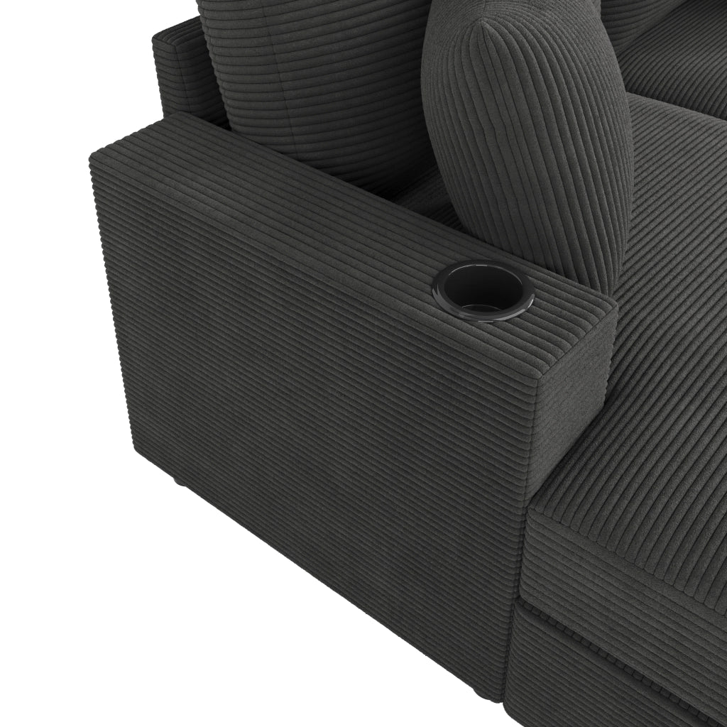 DIVANO 2 posti 163x140x82 cm Grigio in corduroy con 2 cuscini