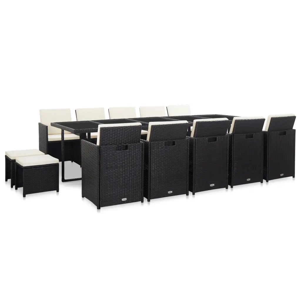 Set da Pranzo da Giardino 15 pz con Cuscini in Polyrattan Nero  cod mxl 42641