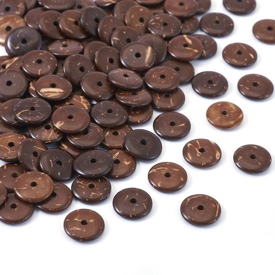 100 pezzi di conchiglie naturali di cocco - 10mm disco piatto rotondo - marrone - materiali per gioielli - accessori per bracciali - superficie liscia