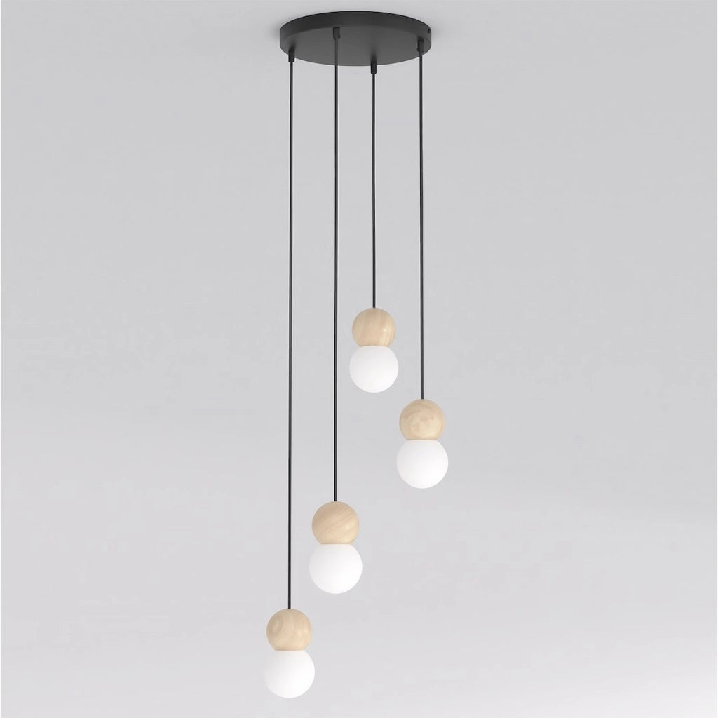 Lampada a sospensione LOOP in acciaio nero e legno naturale