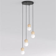 Lampada a sospensione LOOP in acciaio nero e legno naturale