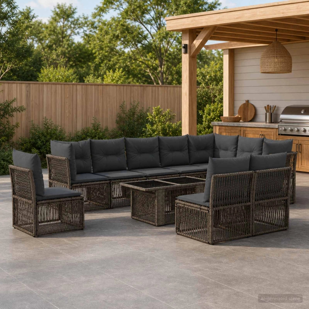 Set Divano da Giardino 11 pz Grigio polyrattan 3436484