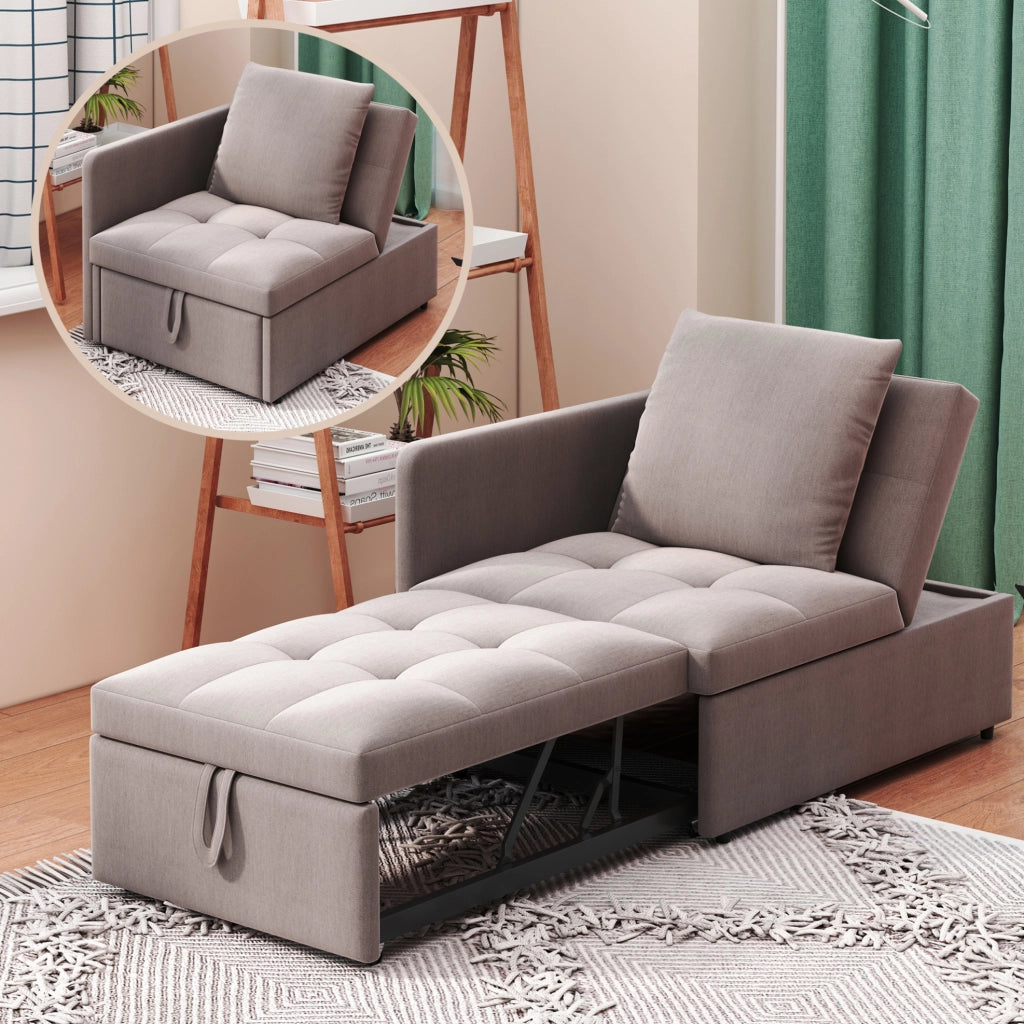 Divano letto trasformabile 3 in 1 grigio con schienale regolabile