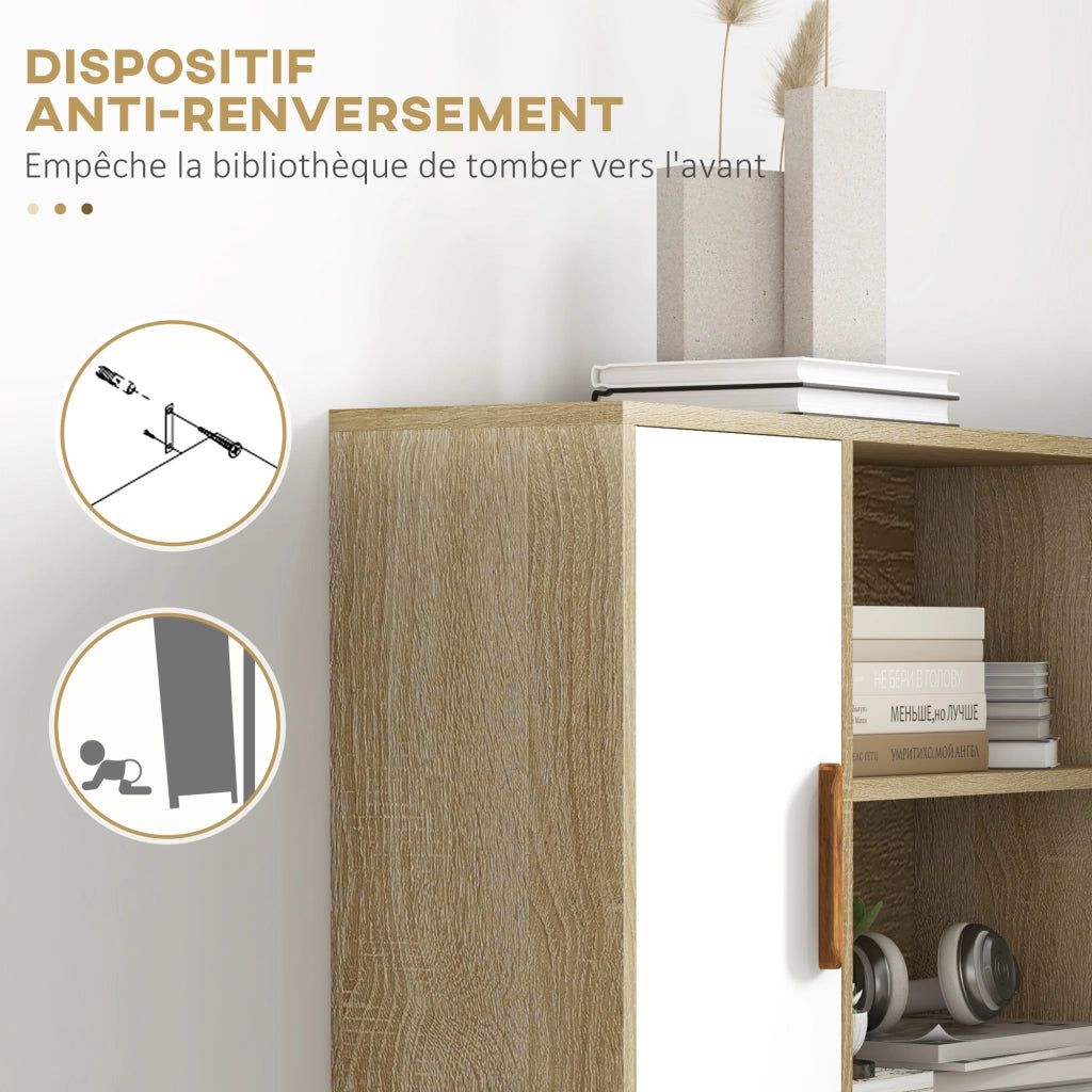Libreria 4 nicchie 2 ante scaffale ¨C zephmum ¨C 80x24x123 cm legno massello rovere