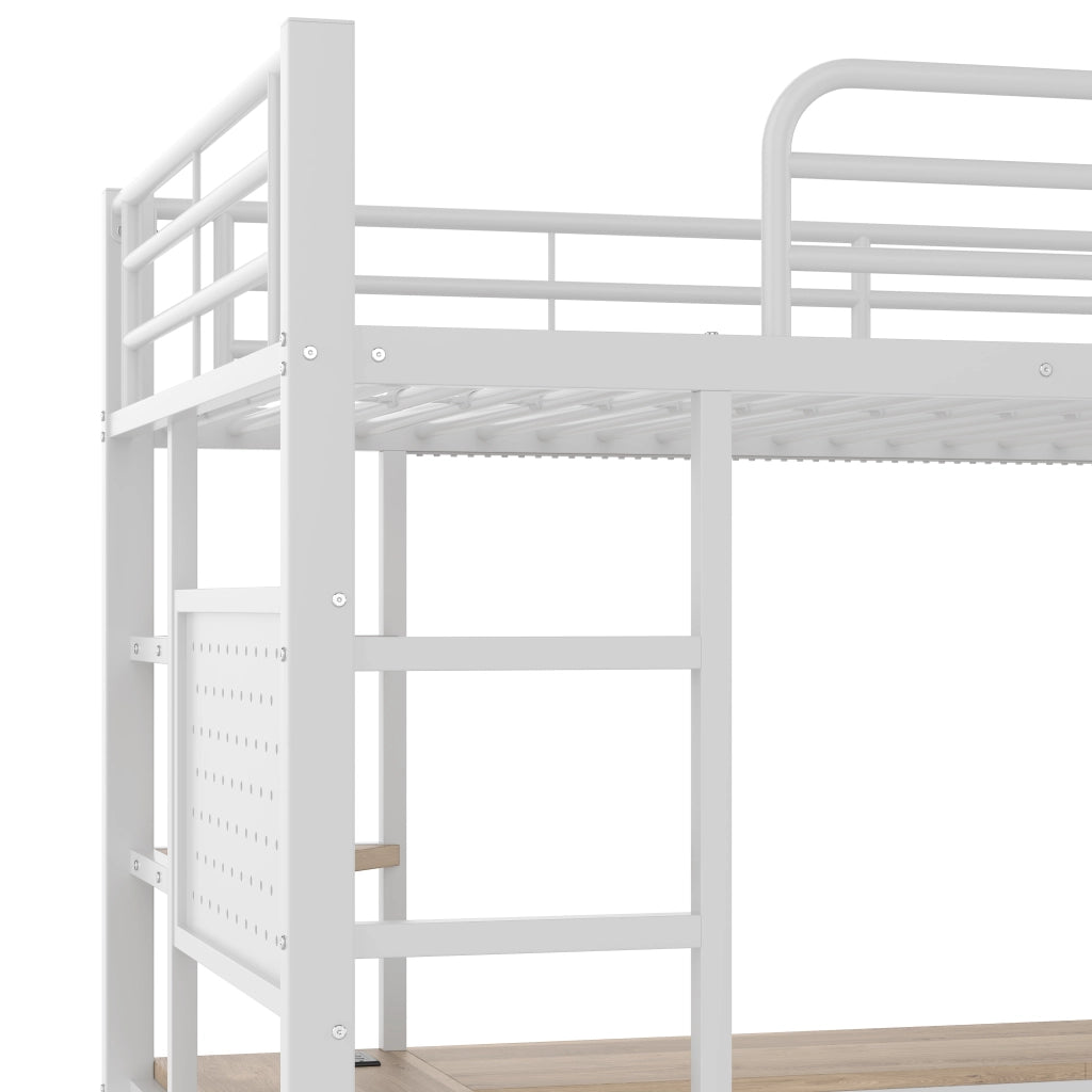 LETTO A CASTELLO 90 x 200 cm con scrivania, metallo e MDF, bianco