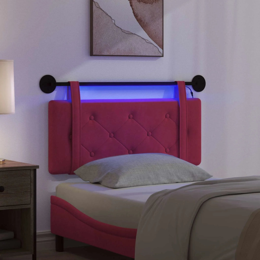 Testiera | Testata sospesa Con luce LED Rosso Vino Velluto