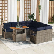 Set da Pranzo per Giardino con cuscino 9 pcs Grigio e Blu Navy