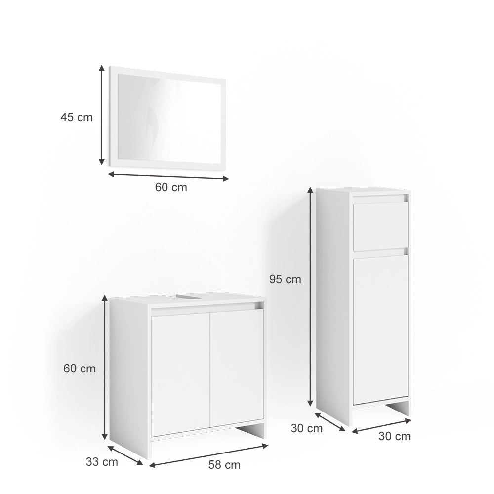 Vicco Set mobili bagno Bianco 3 parti, con mobile midi