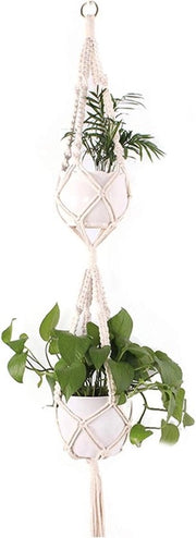 Hanger per piante a doppia corda macramé - Lampada da parete decorativa in cotone per interni ed esterni
