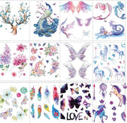 Tatuaggi temporanei per bambini - farfalle, sirene, pappagallo, cervo, unicorno - tatuaggi acqua-resistenti per bambini - regalo per compleanno di bambino - per bambini e bambine