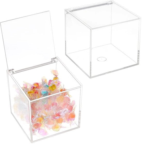 Scatola di archiviazione trasparente 10x10x10 cm - 2 pezzi - Acquario - Duraturo - Coperchio scorrevole - Organizzatori antistatichi - Contenitore di archiviazione