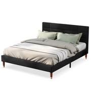 Letto imbottito 140x200 cm con rete; testiera comoda; legno; nero (Senza materasso)