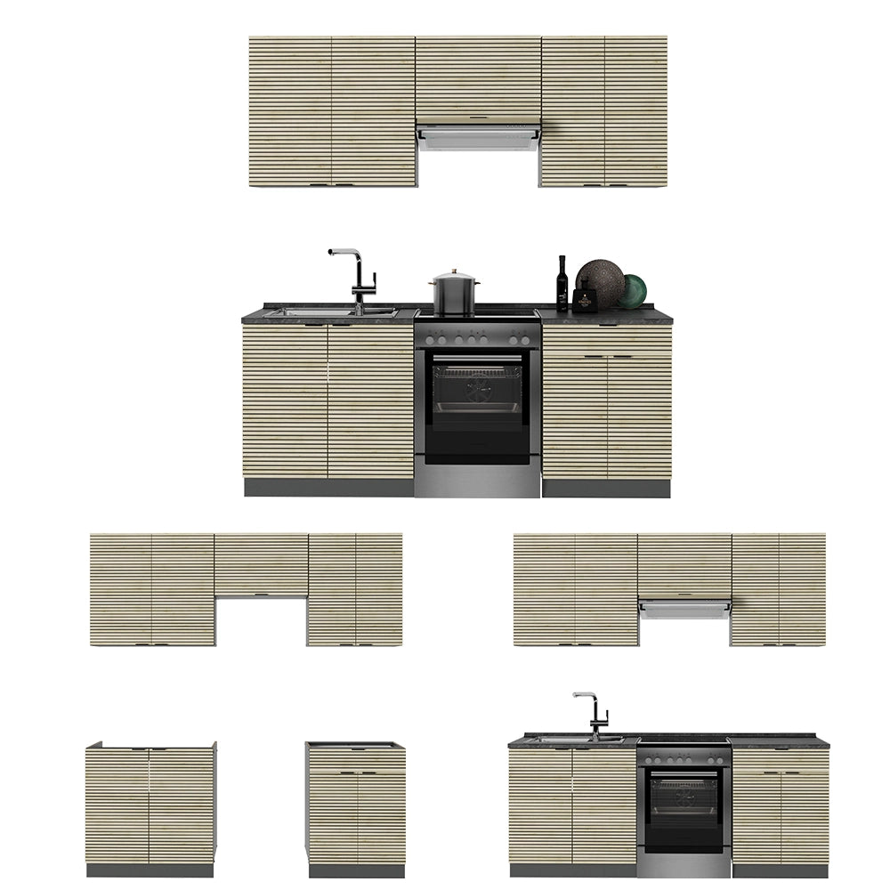 Cucina componibile Fame-Line Pannello in quercia/Antracite 200 cm, PL Marmo Vicco