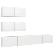 Set Mobili Porta TV 4 pz | Armadietto TV | Mobile Porta TV Bianco in Legno Multistrato