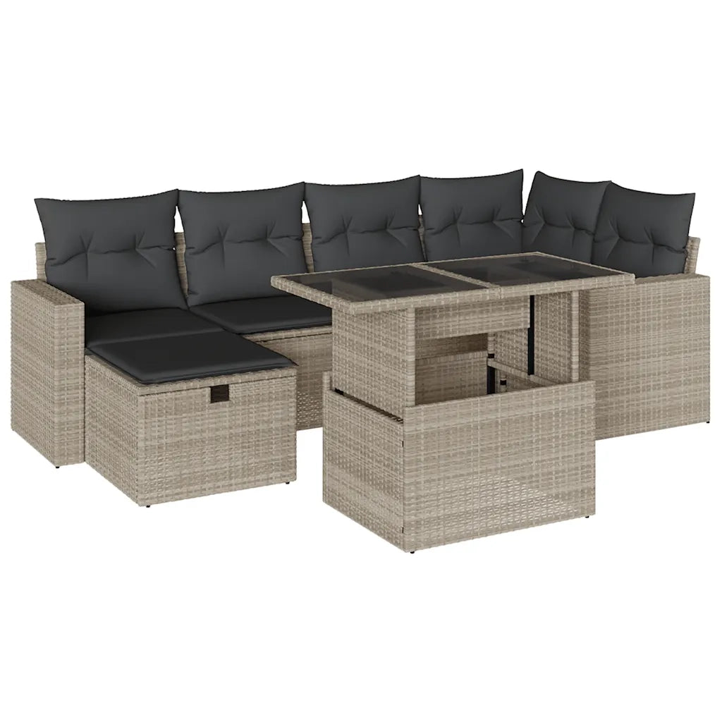 Set Divani da Giardino 7pz con Cuscini Grigio Chiaro Polyrattan 3274822