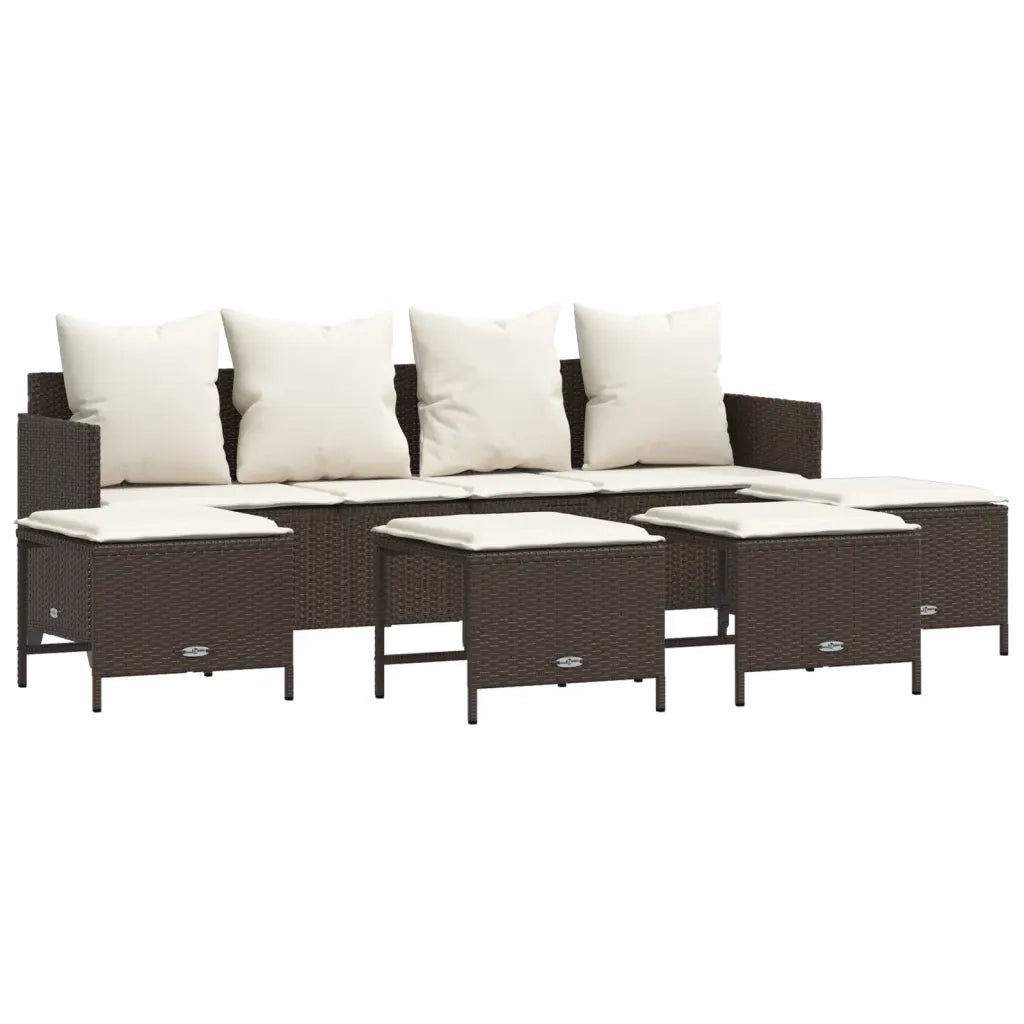 Set Divano da Giardino 5 pz | Set Salotto da Giardino con Cuscini Marrone in Polyrattan