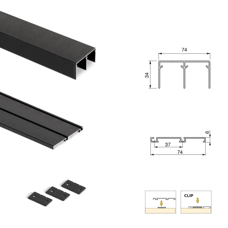 Kit di ferramenta per armadio 2 ante e chiusura ammortizzata Placard 74, Modello Maniglia Sharp, spessore 16 mm, panne..