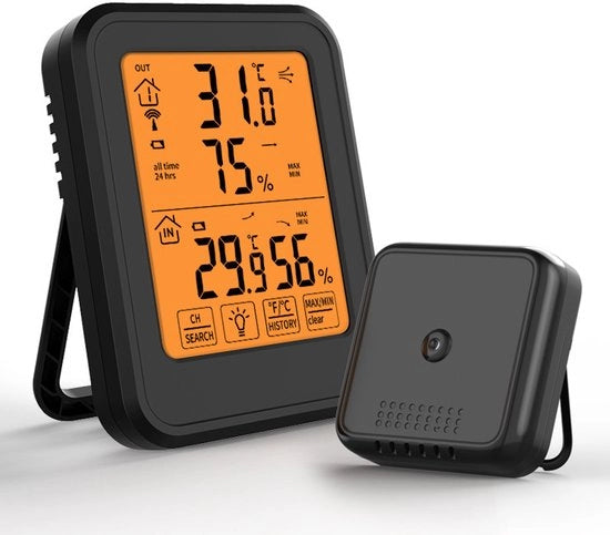 Termometro e igrometro wireless, termometro digitale, igrometro, igrometro per interni ed esterni, display LCD (nero - batterie non incluse)