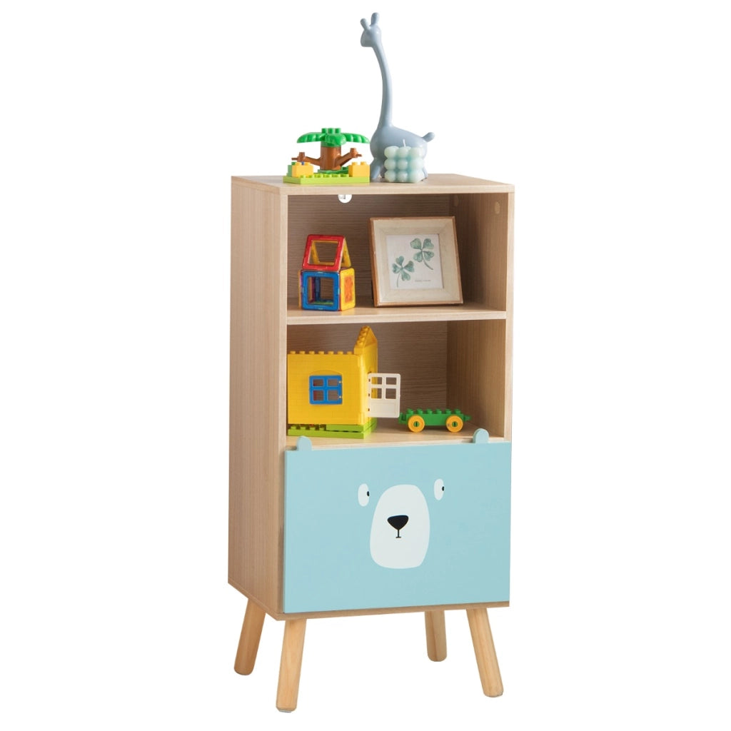 Scaffale per bambini in legno a 3 livelli con cassetto-Mobile portagiochi per cameretta e stanza dei giochi Marrone