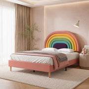 Letto imbottito 140x200 cm in velluto rosa con rete a doghe, testiera regolabile e struttura robusta