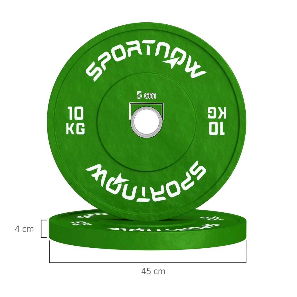 Set 2 Dischi Pesi da 10kg in Gomma con Foro da 2"/5 cm per Manubri e Bilancieri, Verde