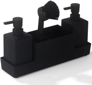 Set di rilascio sapone da cucina - comprensivo di spazzola e spugna - Nero - 32 x 10 x 15 cm