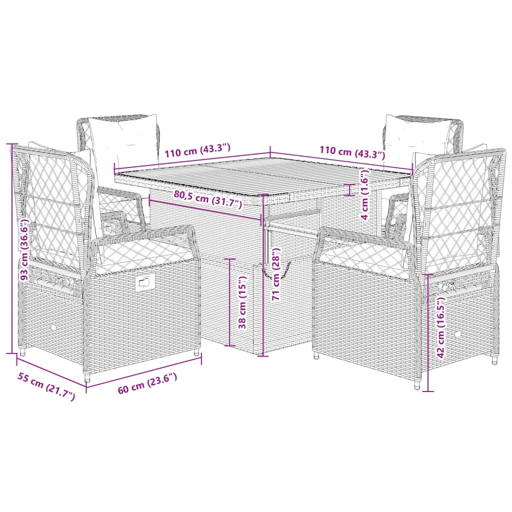 Set da Pranzo da Giardino 5 pz con Cuscini Beige in Polyrattan 3262918