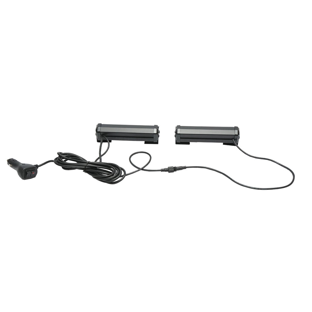 Set di 2 lampade LED gialle 12V, 18W, 17 modalità stroboscopiche, alloggiamento in alluminio 165x42x42mm