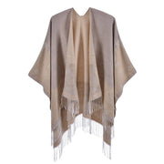 Sciarpa di nuovo stile con nappe e fiorellini, alla moda, oversize, calda e con spacco.